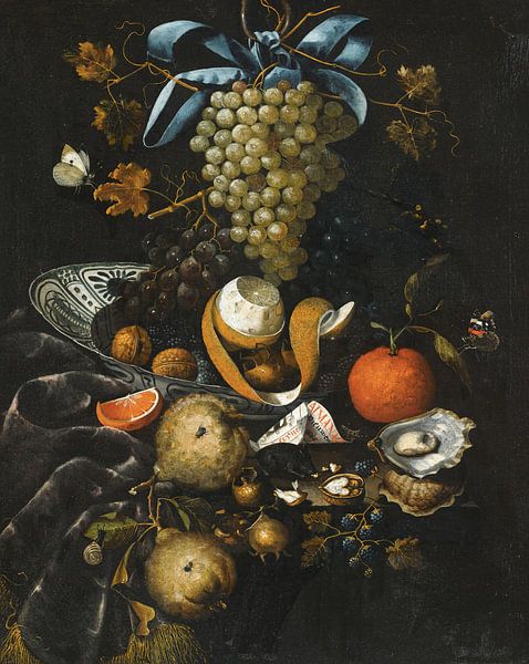 A Still Life Of Blue And White Grapes, Martinus Nellius by Masterful Masters
