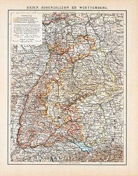 Alte Karte von Baden, Hohenzollern und Württemberg von Studio Wunderkammer