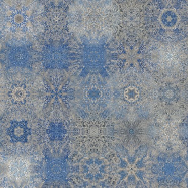 Abstract snowflake pattern in blue and silver grey by Maurice Dawson