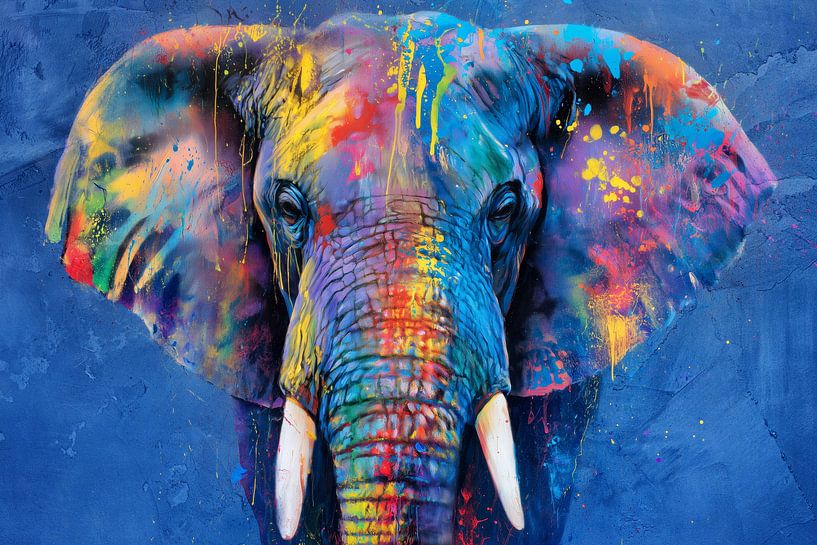 Colourful elephant against a blue background by ARTemberaubend