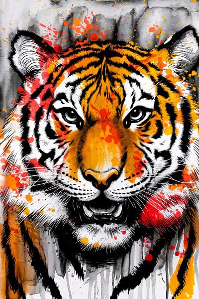 Bunter Tiger mit Farbspritzern von Art & Soul Creations
