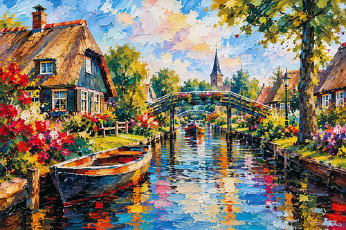 Tableau représentant Giethoorn, dans la province d'Overijssel – Le plus beau village lacustre des Pays-Bas