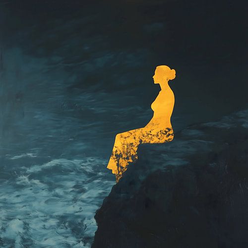 Vrouw bij de Nachtzee - Gouden Silhouette