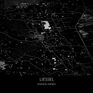 Zwart-witte landkaart van Liessel, Noord-Brabant. van Rezona