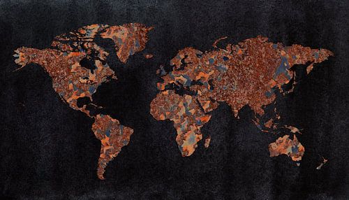 World map | Rust with three structures by WorldMapShop