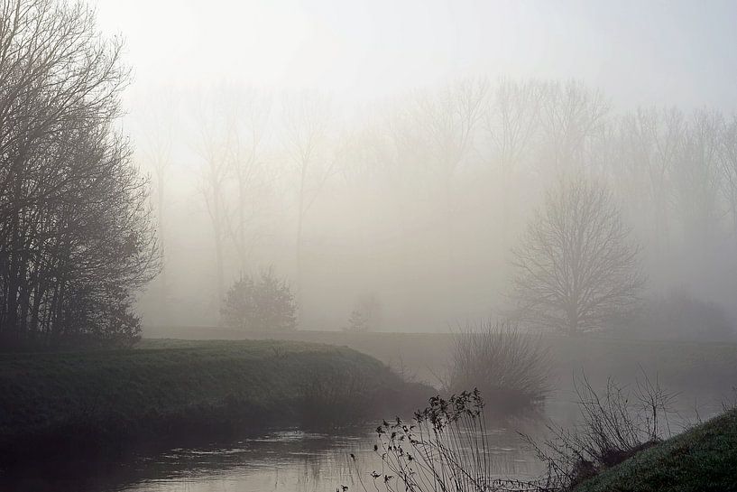 Ein nebliger Morgen entlang des Flusses. von Jozef Poortmans