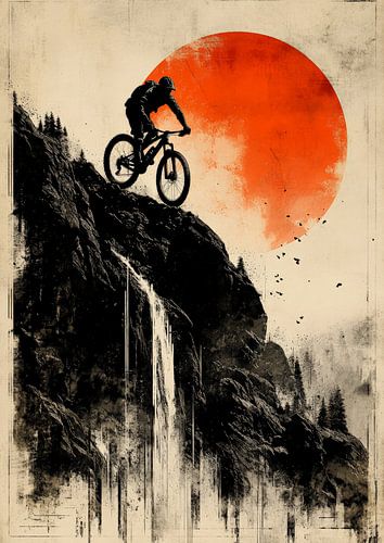 De zwaartekracht trotseren: Moedige sprong van een mountainbiker