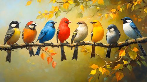Groupe d'oiseaux colorés