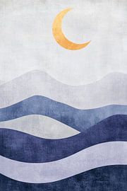 Maanlicht over zachte golfvormen van Poster Art Shop