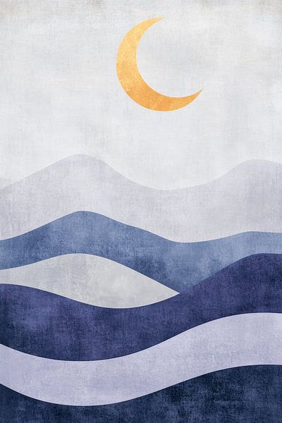 Mondlicht über sanften Wellenformen von Poster Art Shop