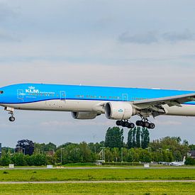 A KLM Boeing 777-300 passenger aircraft landing. by Jaap van den Berg