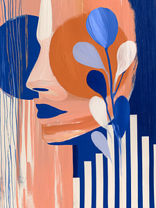 Gesicht zwischen blauen Blättern