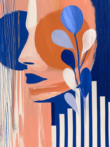 Gezicht tussen Blauwe Bladeren