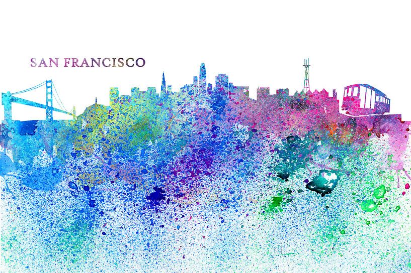 San Francisco Skyline Silhouette Impressionistisch van Markus Bleichner