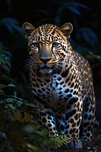 Luipaard in donkere omgeving