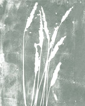 Gras in retro grijs groen. Botanische illustratie. Moderne minimalistische kunst. van Dina Dankers