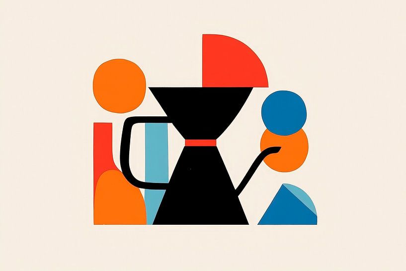 Kaffeekunst in bunten Formen  Schwarz-weiße Kaffeepoesie   Fa von Poster Art Shop