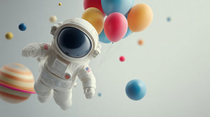 Schwebender Astronaut mit Luftballons