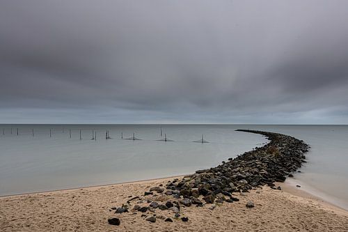 Houtribdijk Uitzicht Grijze Wolken lucht.