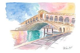 Aurore sur le pont du Rialto à Venise