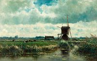 Polder landschap met molen, nabij Abcoude, Willem Roelofs van Meesterlijcke Meesters thumbnail