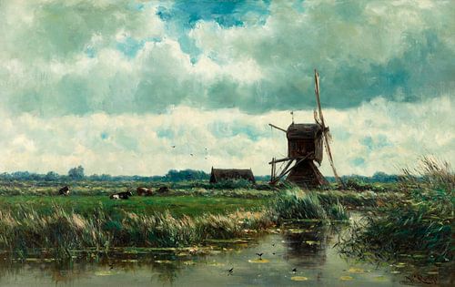 Polder landschap met molen, nabij Abcoude, Willem Roelofs
