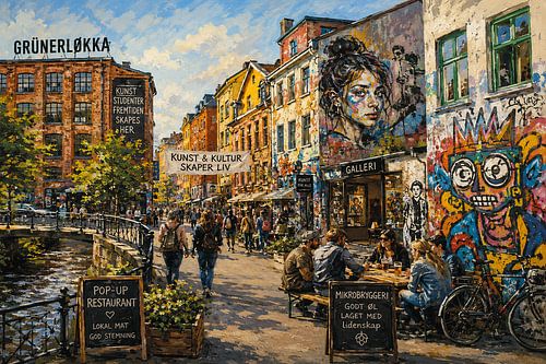 Schilderij van Grünerløkka in Oslo, Noorwegen.