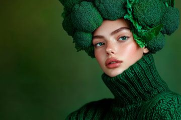 Woman with broccoli hairpiece - Creative by Poster Art Shop