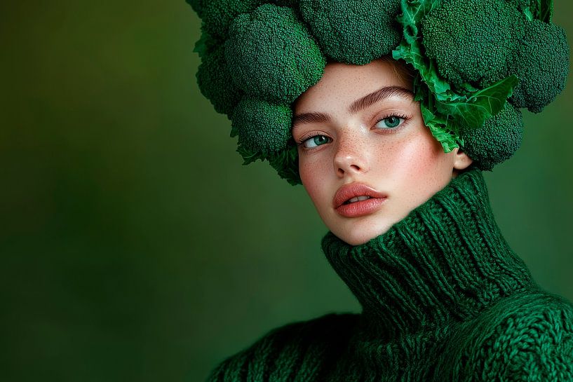 Woman with broccoli hairpiece - Creative by Poster Art Shop