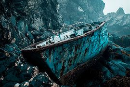 Dilapidated fishing boat on the beach by Poster Art Shop