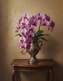 Orchid Phalaenopsis pulchra in a vintage metal vase by Regan Frederick