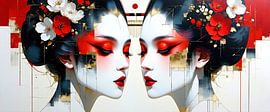 Geisha, tussen ziel en schaduw - De stille verbinding van de geishatweeling in de stroom van vergankelijkheid van AidasignArt