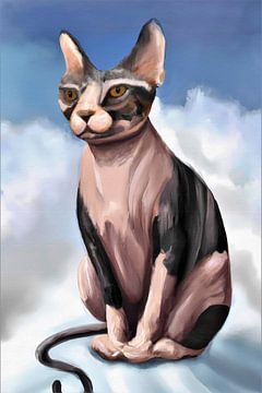 Sphynx cat on cloud portrait - portrait format by Maud De Vries