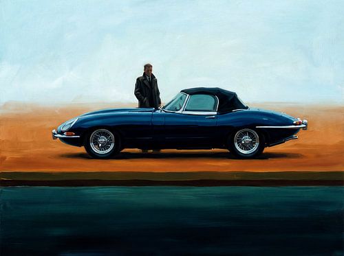 Jaguar E-Type Classic Car Minimalist Painting by Jan Keteleer