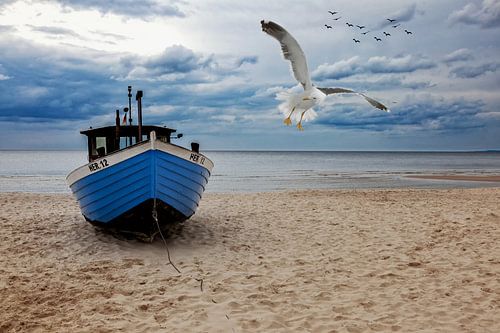 Bateau de pêche sur la plage de l'île d'Usedom