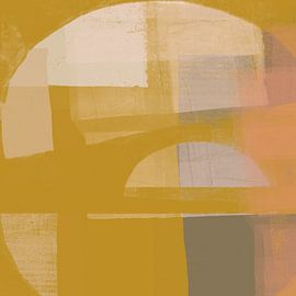 Bunte abstrakte Kunst. Formen in warmem Gelb, Weiß und Grau. von Dina Dankers