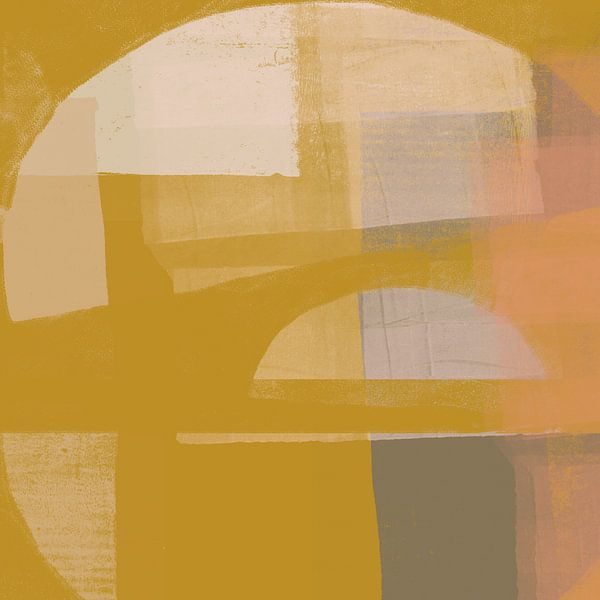 Colorful abstract art. Shapes in warm yellow, white and grey. by Dina Dankers