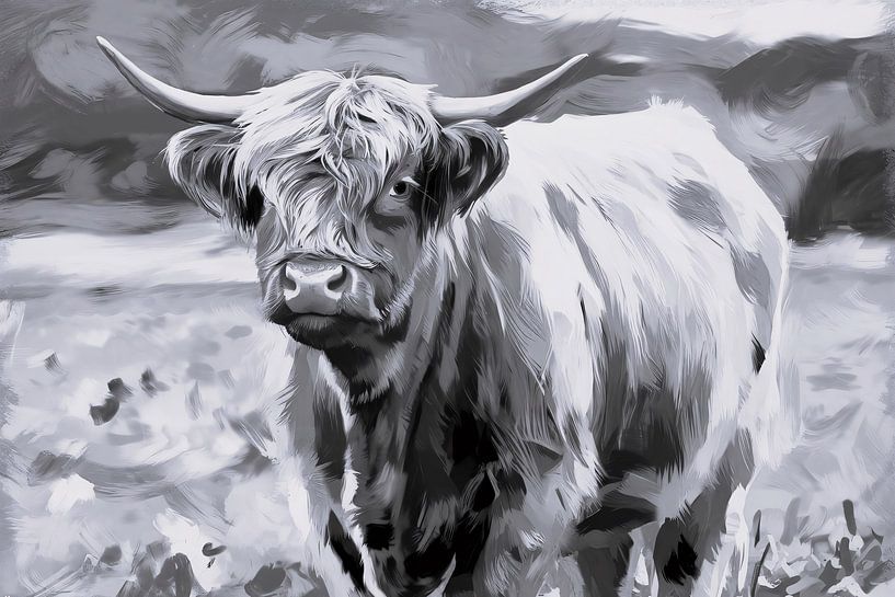 Scottish highlander in black and white by Imperial Art House