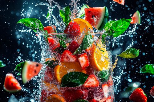 Fruitige spetters in de glazen karaf