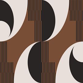 Retro golven. Moderne abstracte geometrische kunst in bruin, wit, zwart nr. 6 van Dina Dankers