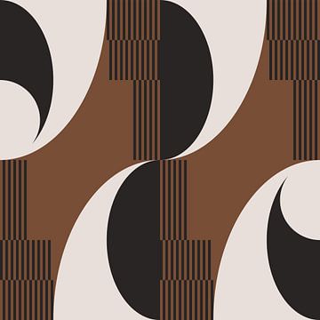 Vagues rétro. Art géométrique abstrait moderne en marron, blanc, noir no. 6 sur Dina Dankers