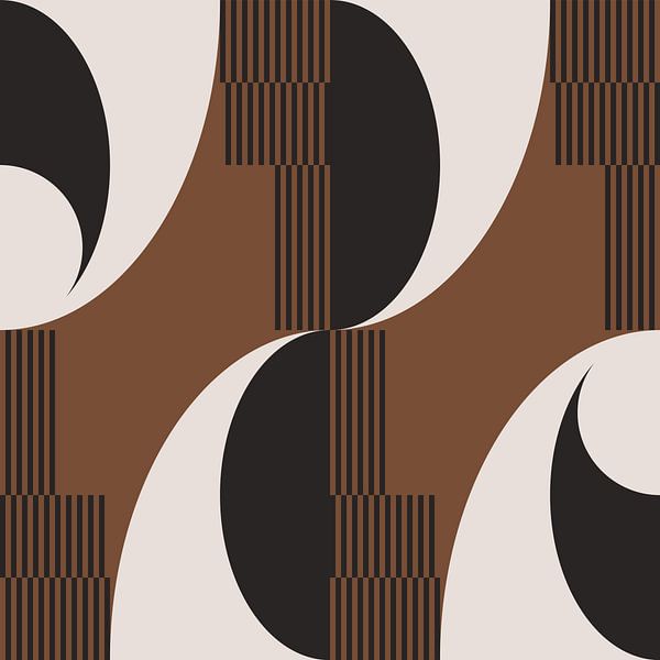 Retro waves. Modern abstract geometric art in brown, white, black no. 6 by Dina Dankers
