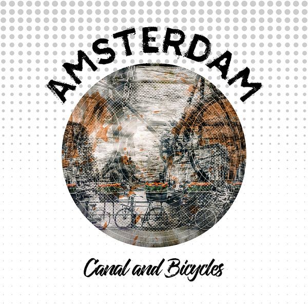 Graphic Art AMSTERDAM Canal and Bicycles by Melanie Viola
