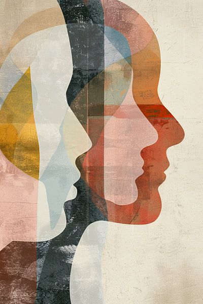 Abstrakte Überlagerung von Gesichtern in Farbe von Art & Soul Creations