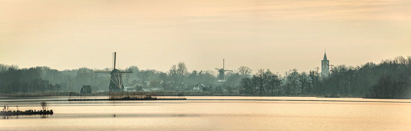 Mills and church of Loenen a/d Vecht by Frans Lemmens