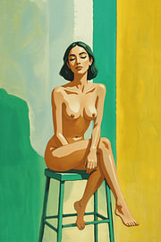 Green and Yellow Seated Nude by Hecate Pim