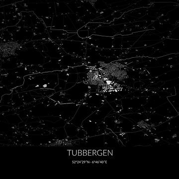Zwart-witte landkaart van Tubbergen, Overijssel. van Rezona