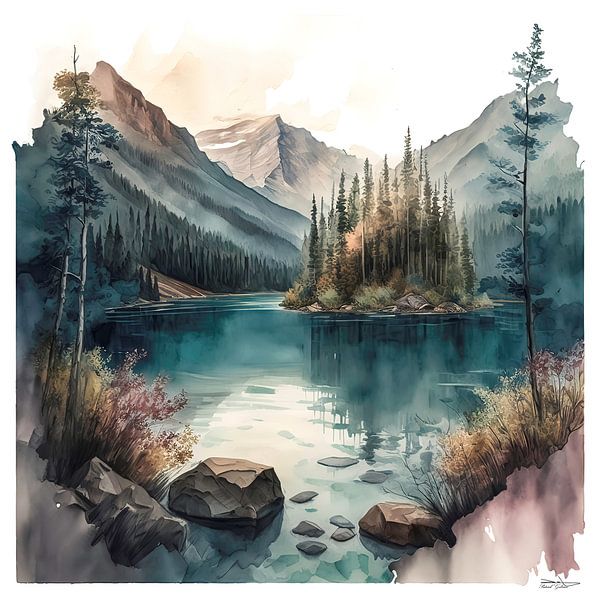 Aquarell einer Landschaft. von Gelissen Artworks