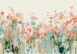 Une mer de fleurs abstraite dans des tons pastel de rose et de bleu sur Niklas Maximilian