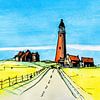Texel | Eierland Leuchtturm vom Vuurtorenweg | Handgemachte Aquarellmalerei von WatercolorWall